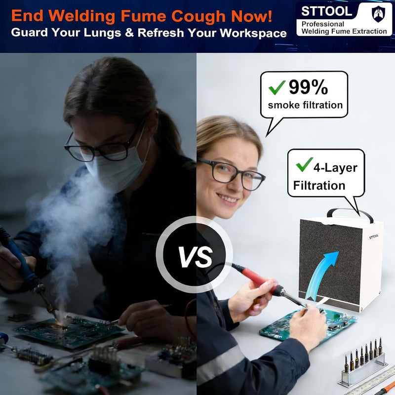 STTOOL Upgraded Solder Fume Extractor, Strong Suction Force Smoke Air Purifier, Solder Smoke Fume Extractor with 4-Layer Filtration, Portable Smoke Absorber Remover & DIY Work Fan for Soldering Station - Image 3